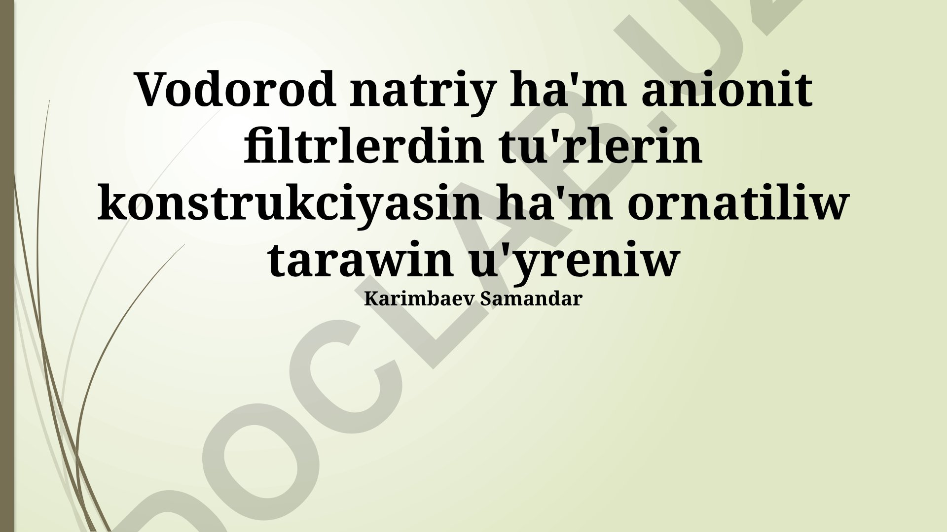 Vodorod, natriy va anionit filtrlarining turlari, konstruktsiyasi va o'rnatilishi