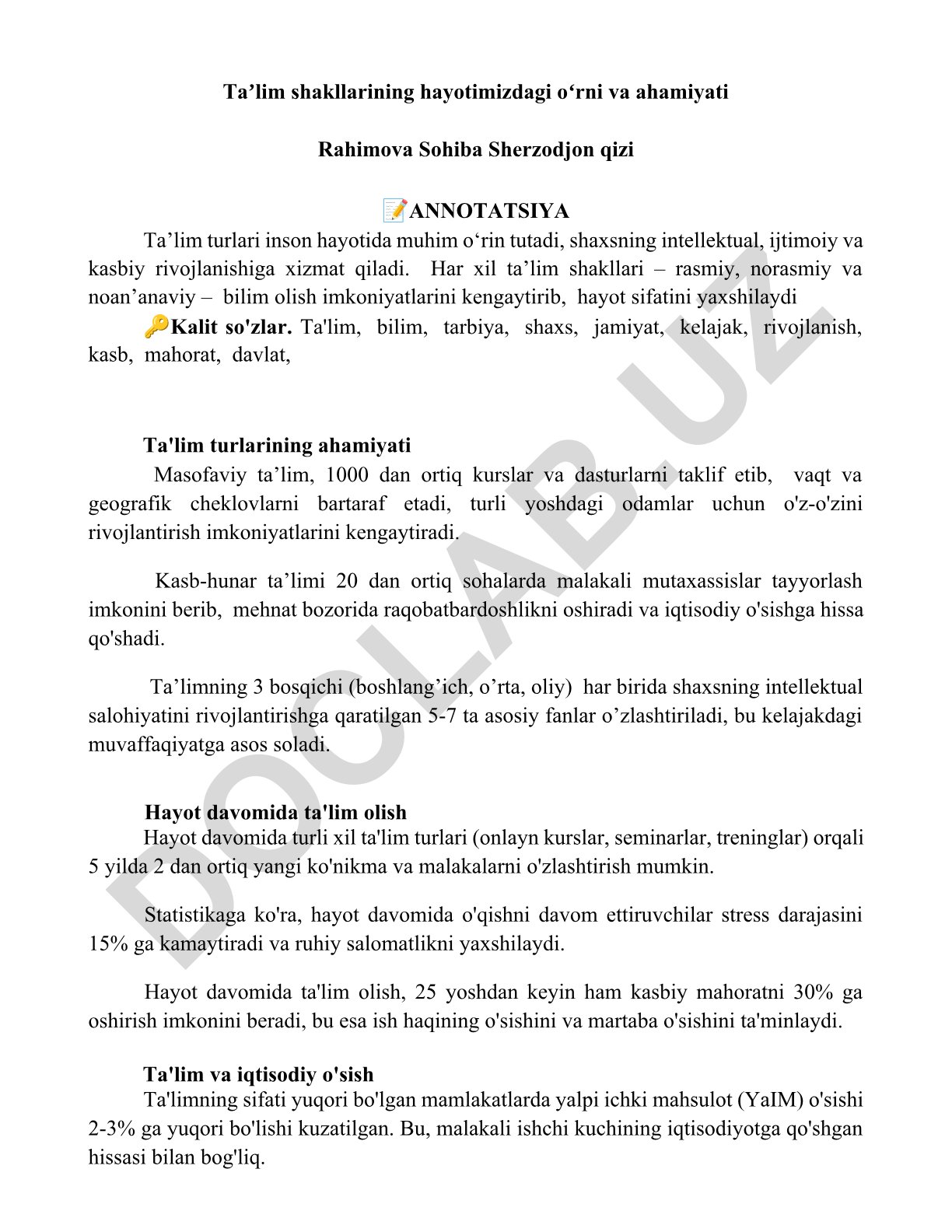 Taʼlim shakllarining hayotimizdagi oʻrni va ahamiyati