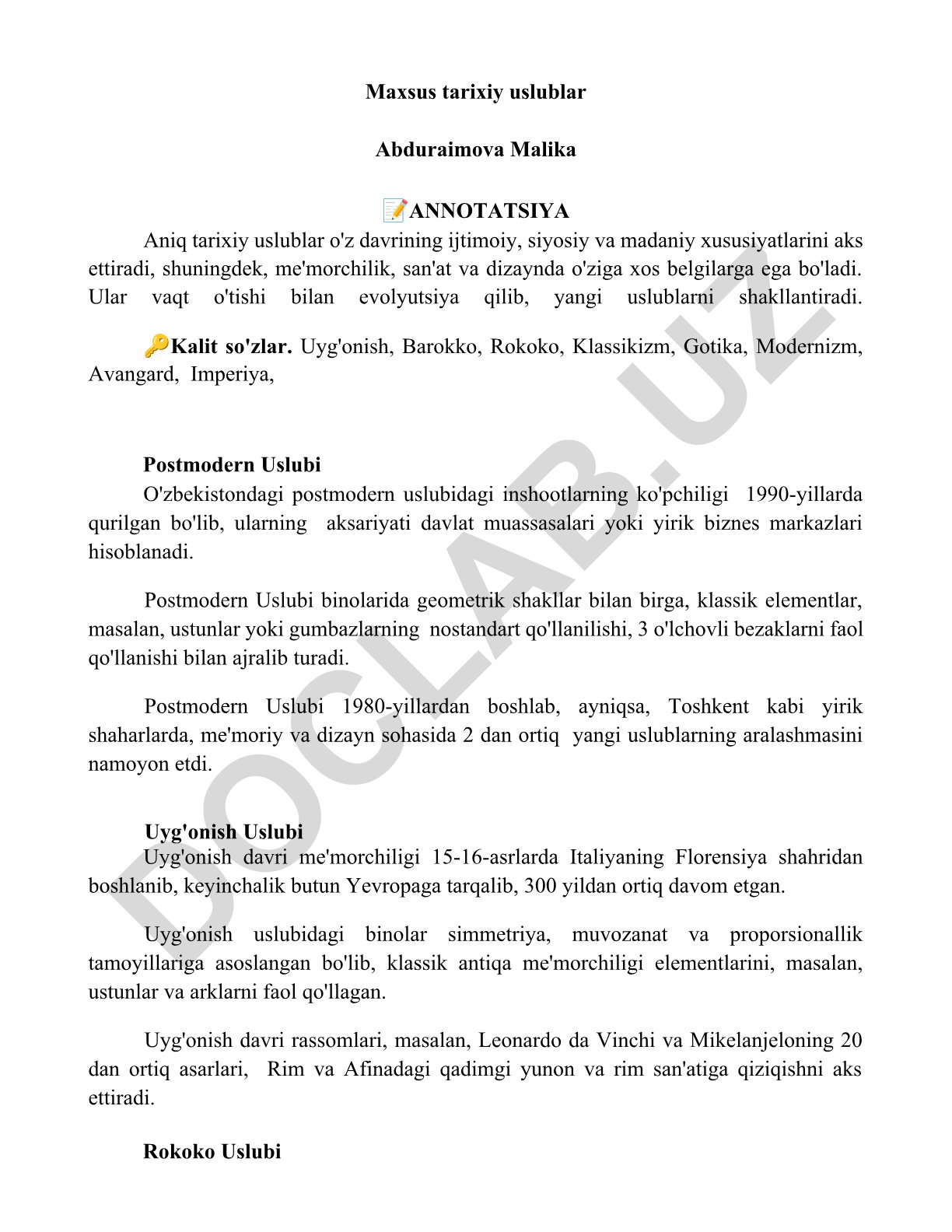Maxsus tarixiy uslublar