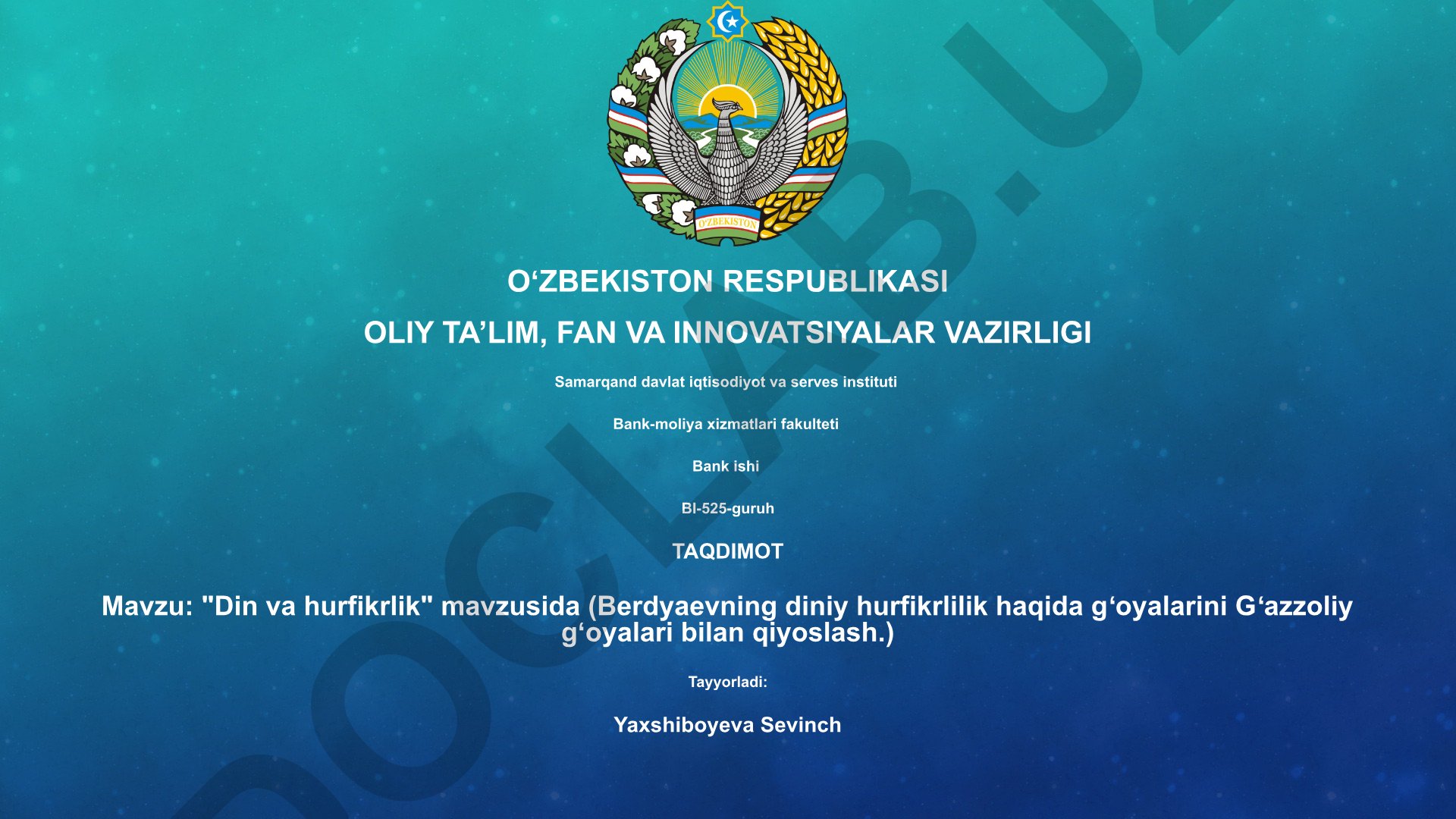 Din va hurfikrlik mavzusida Berdyaev va Gʻazzoliy gʻoyalarini qiyoslash