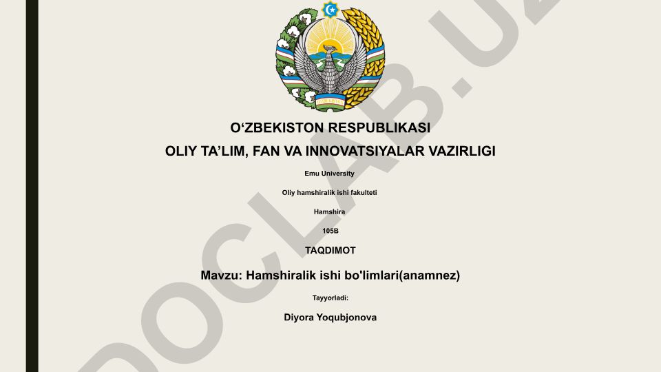 Hamshiralik ishi bo'limlari (anamnez)