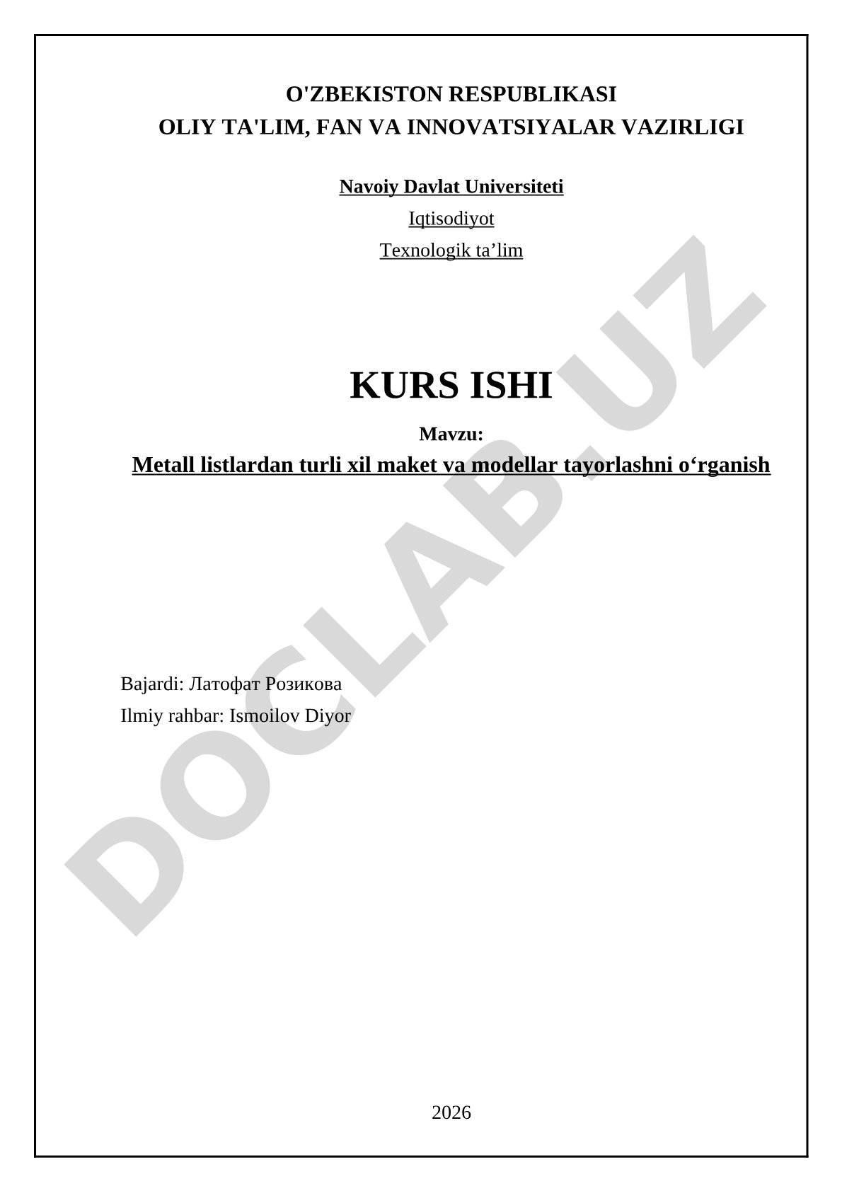 Metall listlardan turli xil maket va modellar tayorlashni o‘rganish