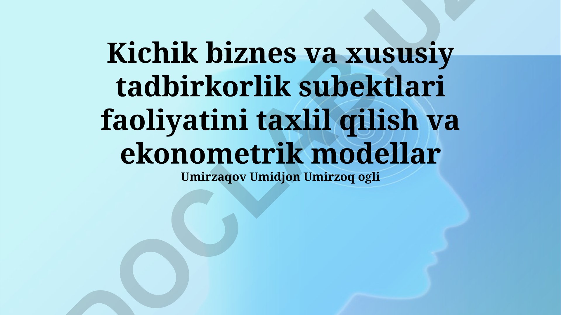 Kichik biznes va xususiy tadbirkorlik subektlari faoliyatini taxlil qilish va ekonometrik modellar