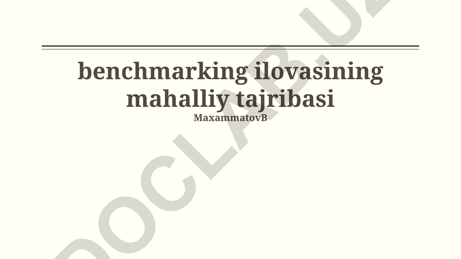 Mahalliy sharoitlarda benchmarking ilovasining tajribasi