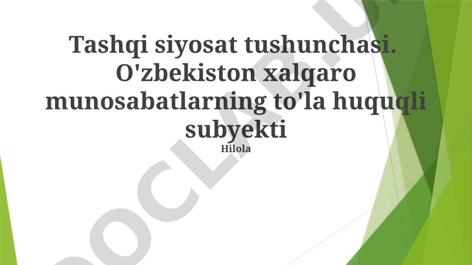 O'zbekistonning tashqi siyosati va xalqaro munosabatlardagi o'rni