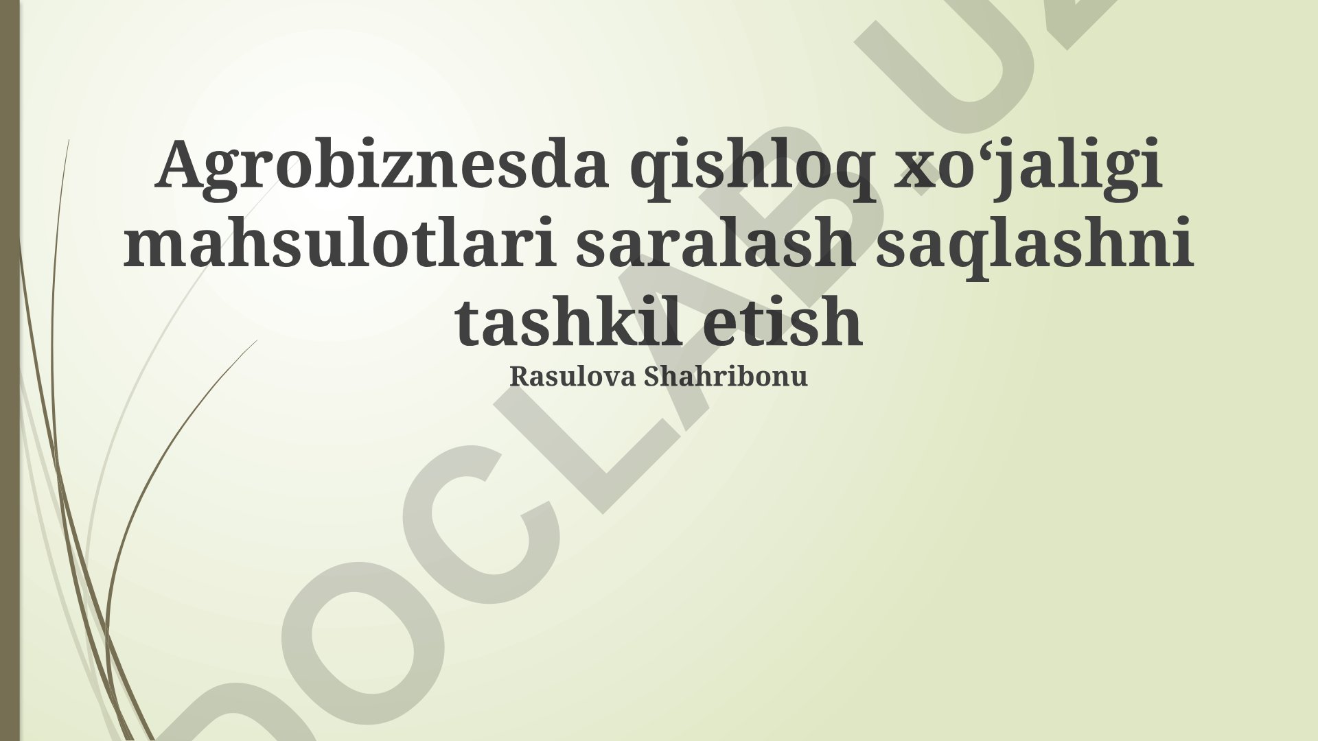 Agrobiznesda qishloq xoʻjaligi mahsulotlari saralash va saqlashni tashkil etish