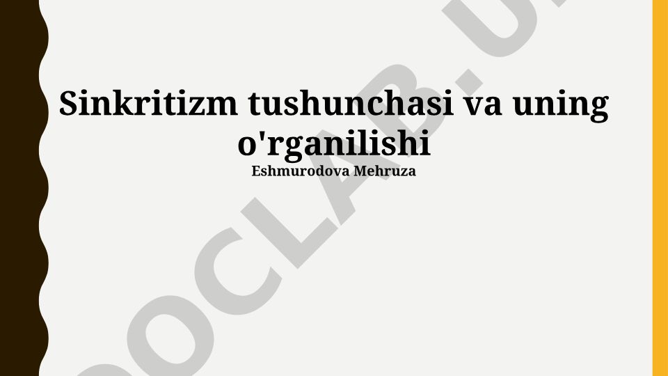Sinkritizm tushunchasi va uning o'rganilishi