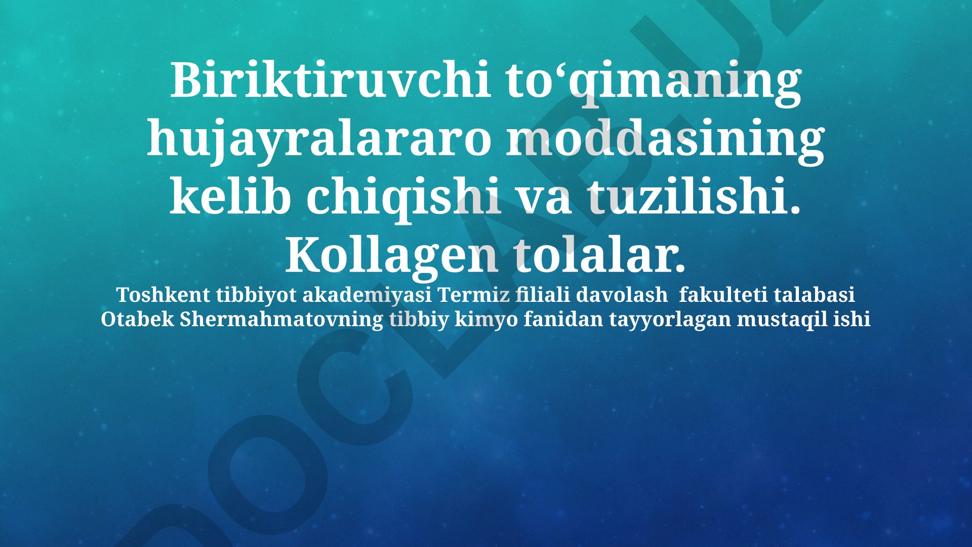 Biriktiruvchi toʻqimaning hujayralararo moddasining kelib chiqishi va tuzilishi