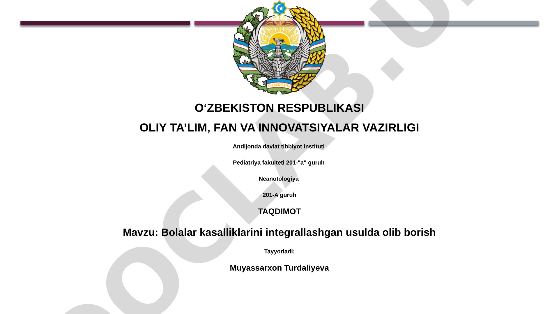 Bolalar kasalliklarini integrallashgan usulda olib borish