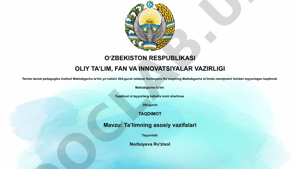 Taʼlimning asosiy vazifalari