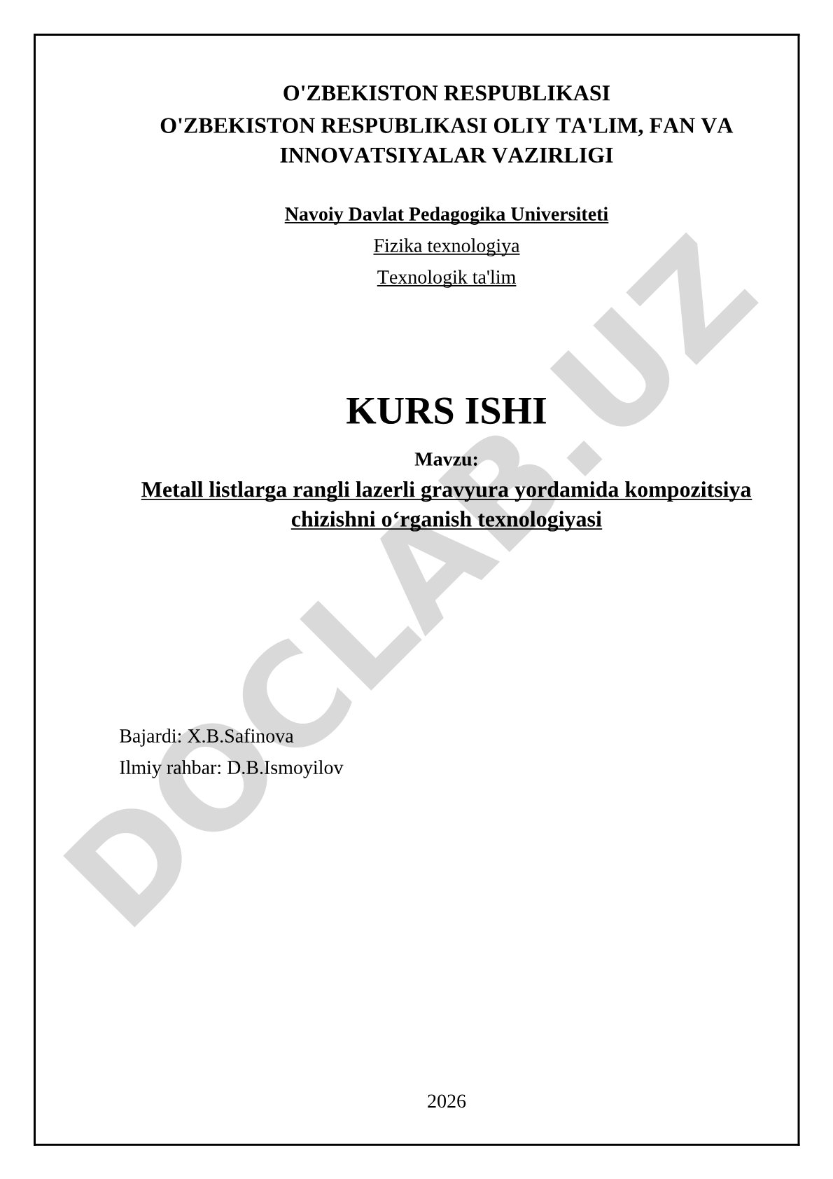 Metall listlarga rangli lazerli gravyura yordamida kompozitsiya chizishni o'rganish texnologiyasi