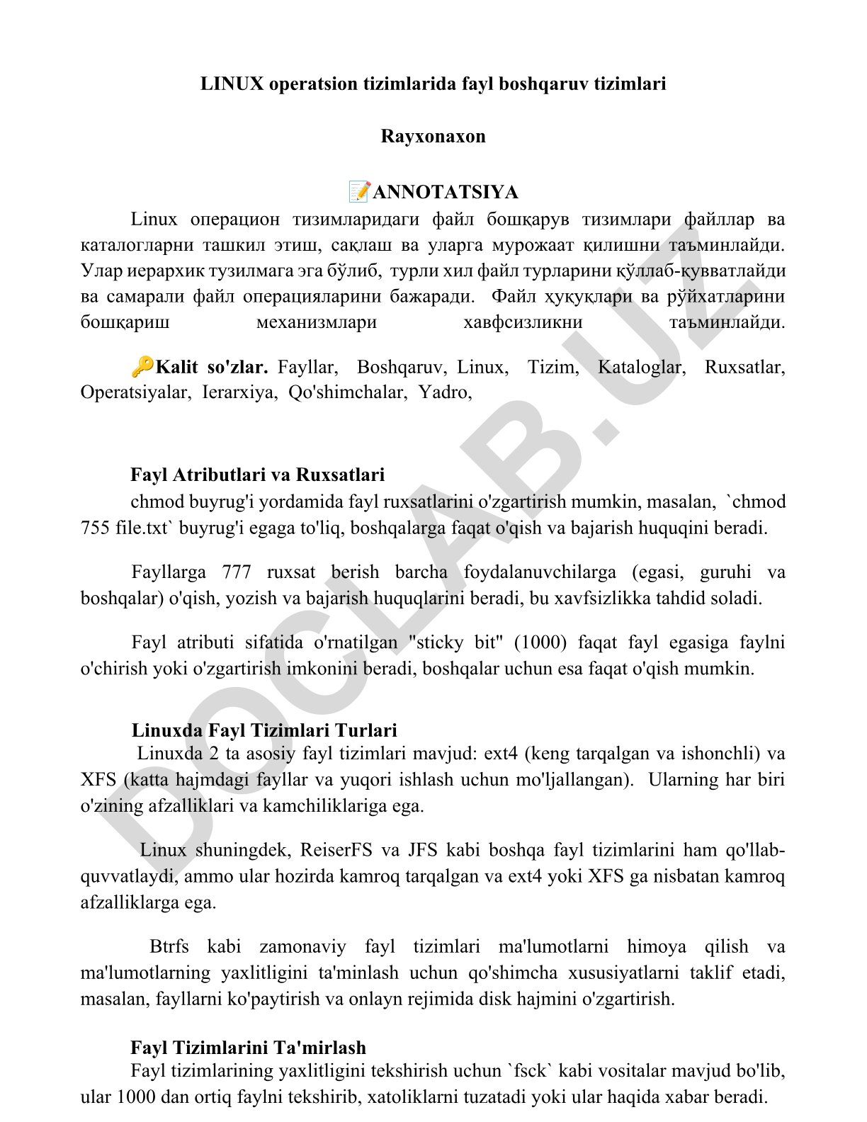 Linux operatsion tizimlarida fayl boshqaruv tizimlari