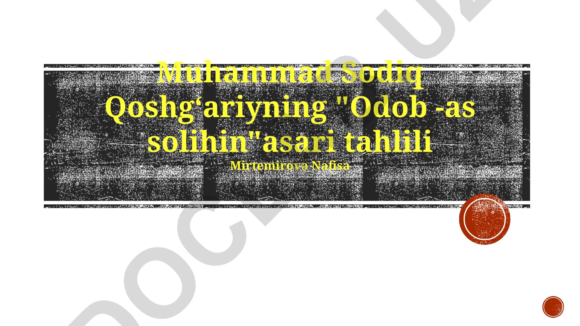 Muhammad Sodiq Qoshgʻariyning "Odob -as solihin" asari tahlili