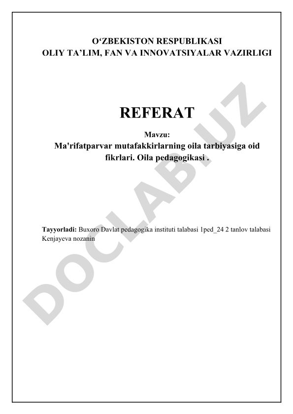 Ma'rifatparvar mutafakkirlarning oila tarbiyasiga oid fikrlari