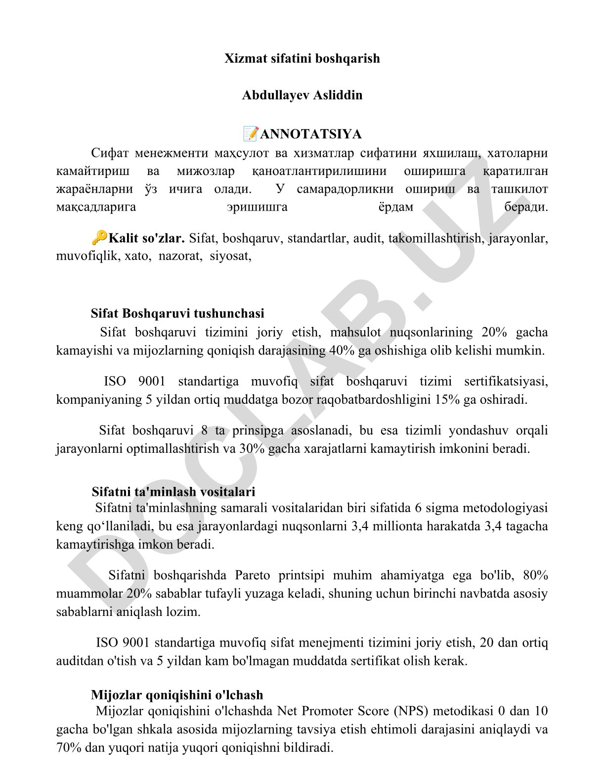 Xizmat sifatini boshqarish