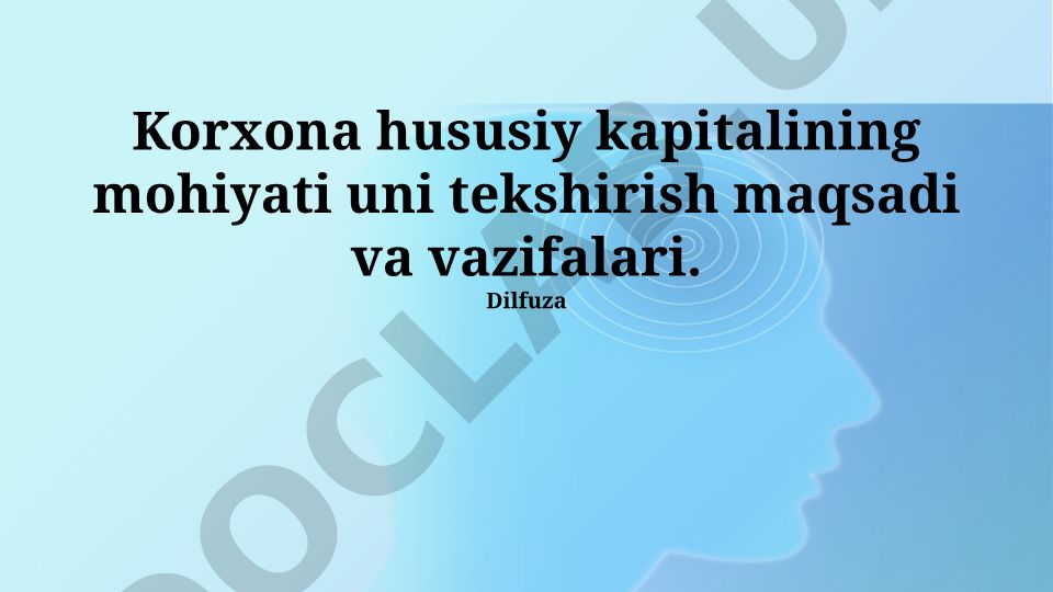 Korxona xususiy kapitalining mohiyati va nazorat maqsadlari
