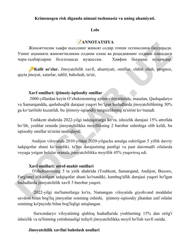 Jinoyatchilik xavfi va uning ahamiyati