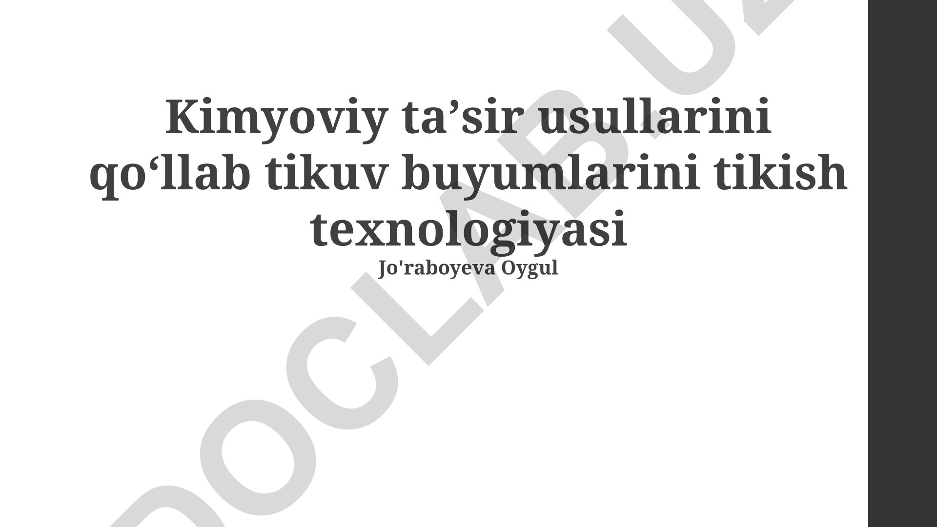 Kimyoviy ta'sir usullari yordamida kiyim tikish texnologiyasi