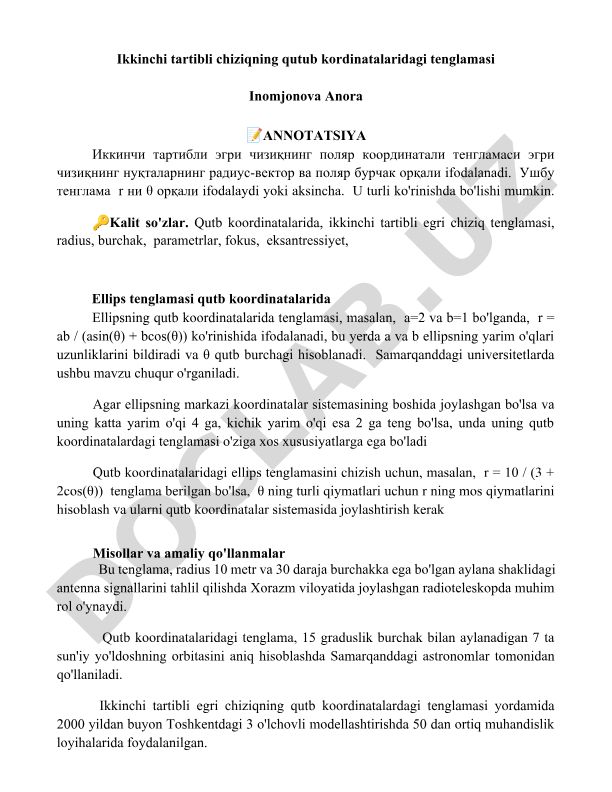 Ikkinchi tartibli chiziqning qutb koordinatalaridagi tenglamasi