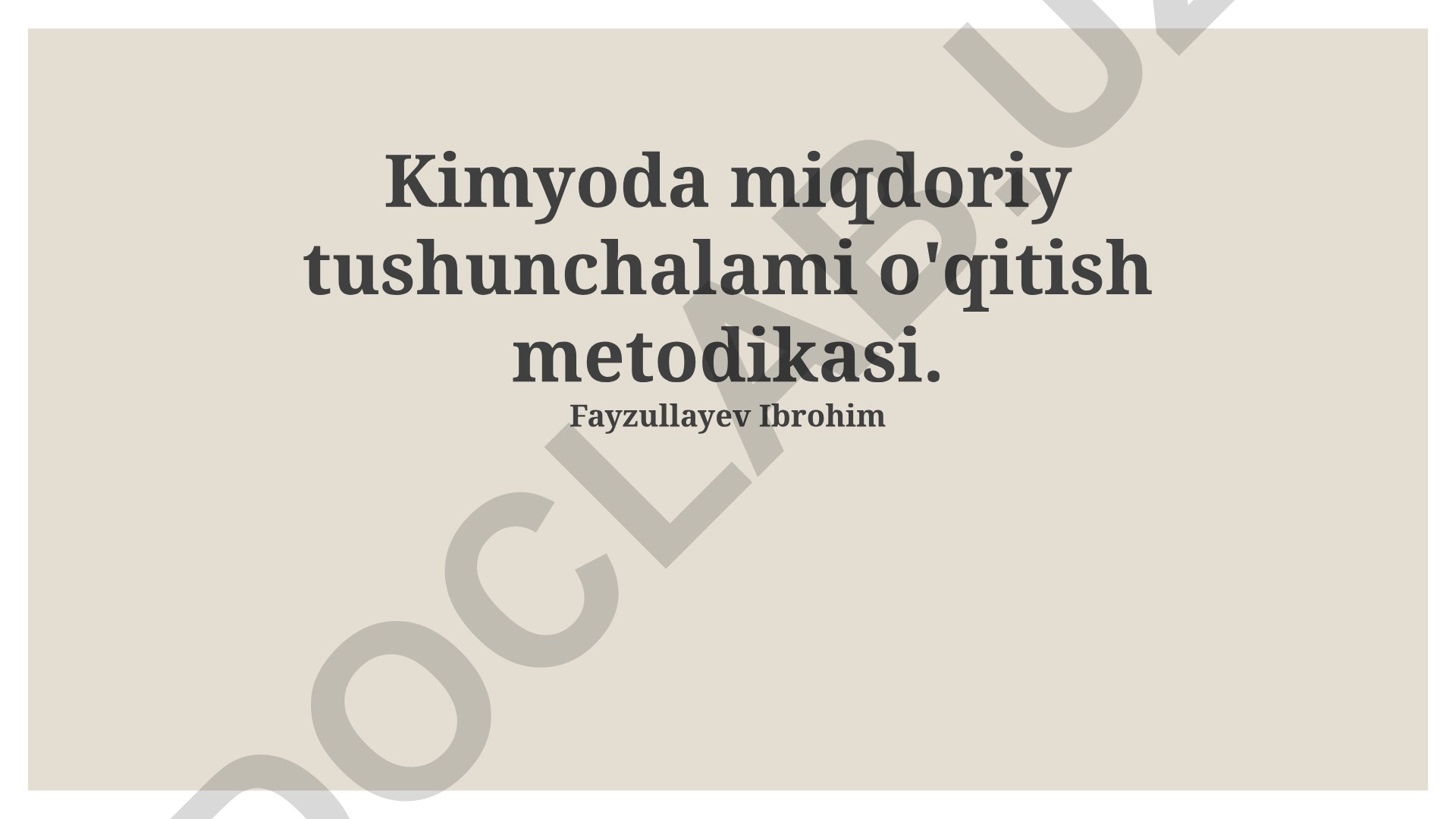 Kimyoda miqdoriy tushunchalarni o'qitish metodikasi