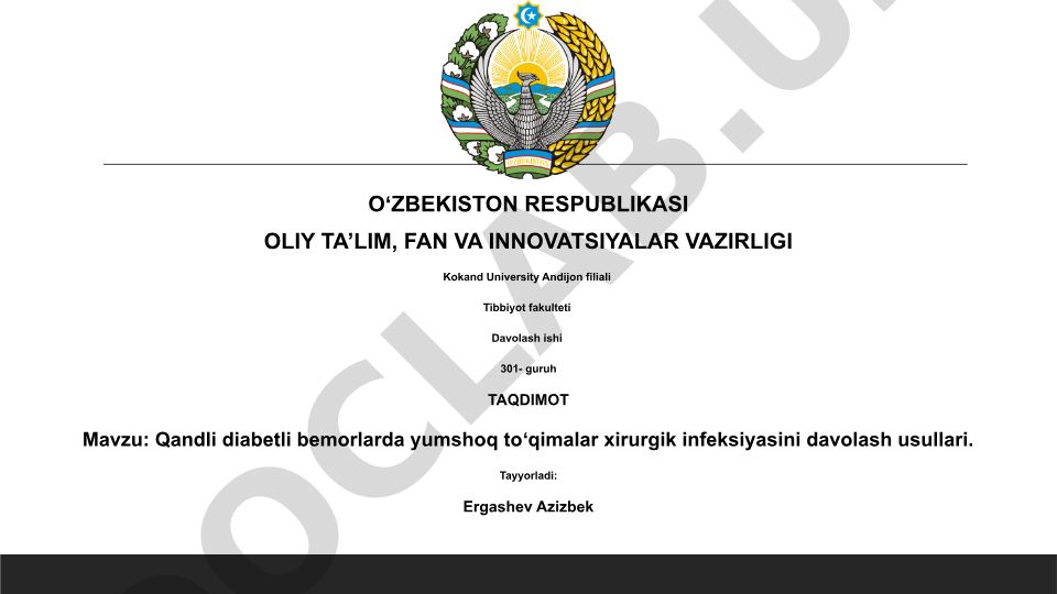 Qandli diabetli bemorlarda yumshoq toʻqimalar xirurgik infeksiyasini davolash usullari