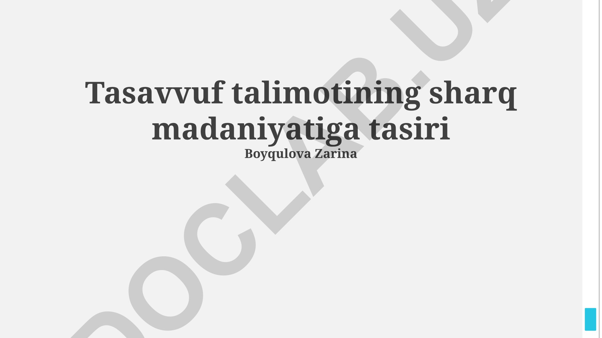 Tasavvuf ta'limotining sharq madaniyatiga tasiri