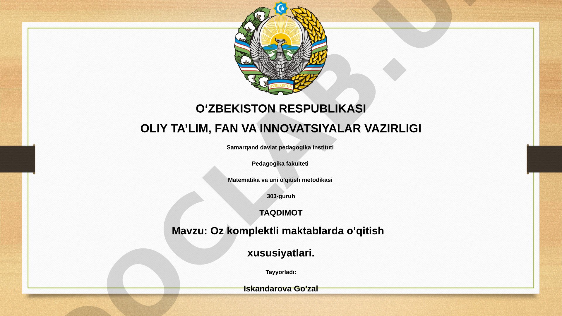 Oz komplektli maktablarda o‘qitish xususiyatlari