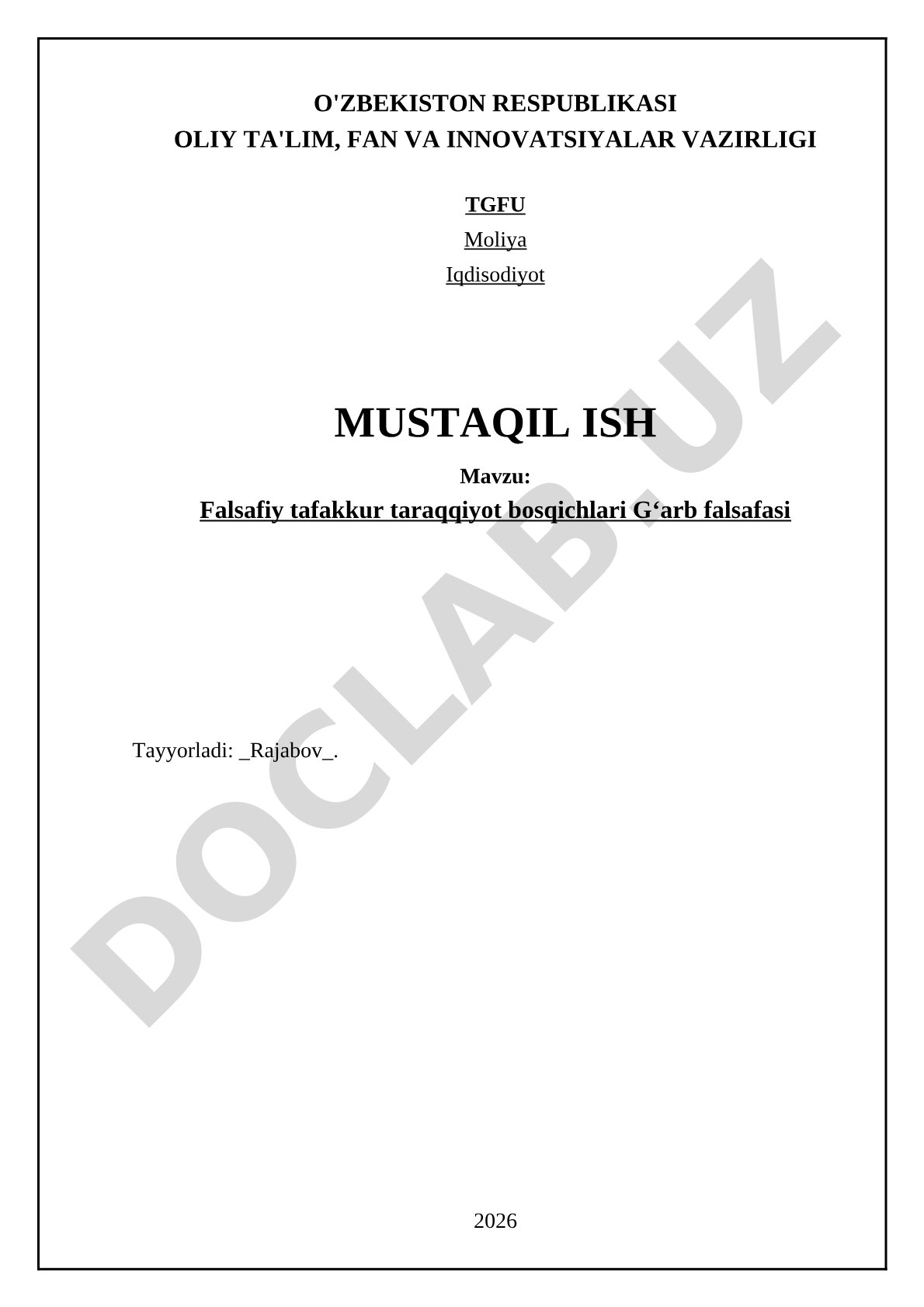 Falsafiy tafakkur taraqqiyot bosqichlari G'arb falsafasi