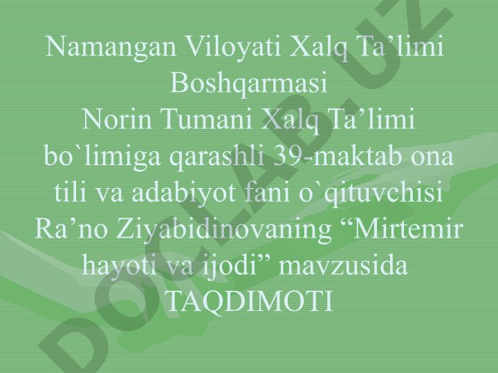 Mirtemir hayoti va ijodi