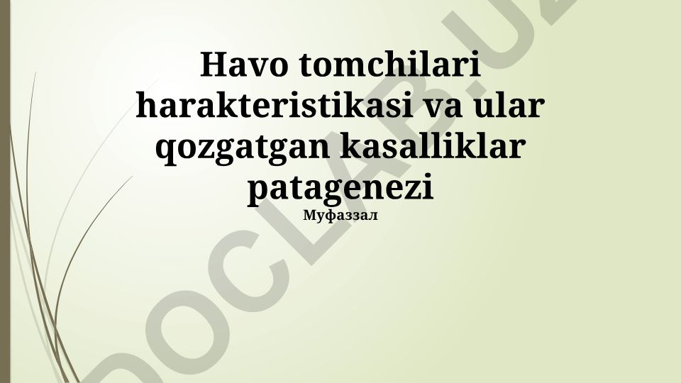 Havo tomchilari xarakteristikasi va ular qo'zg'atgan kasalliklar patogenezi