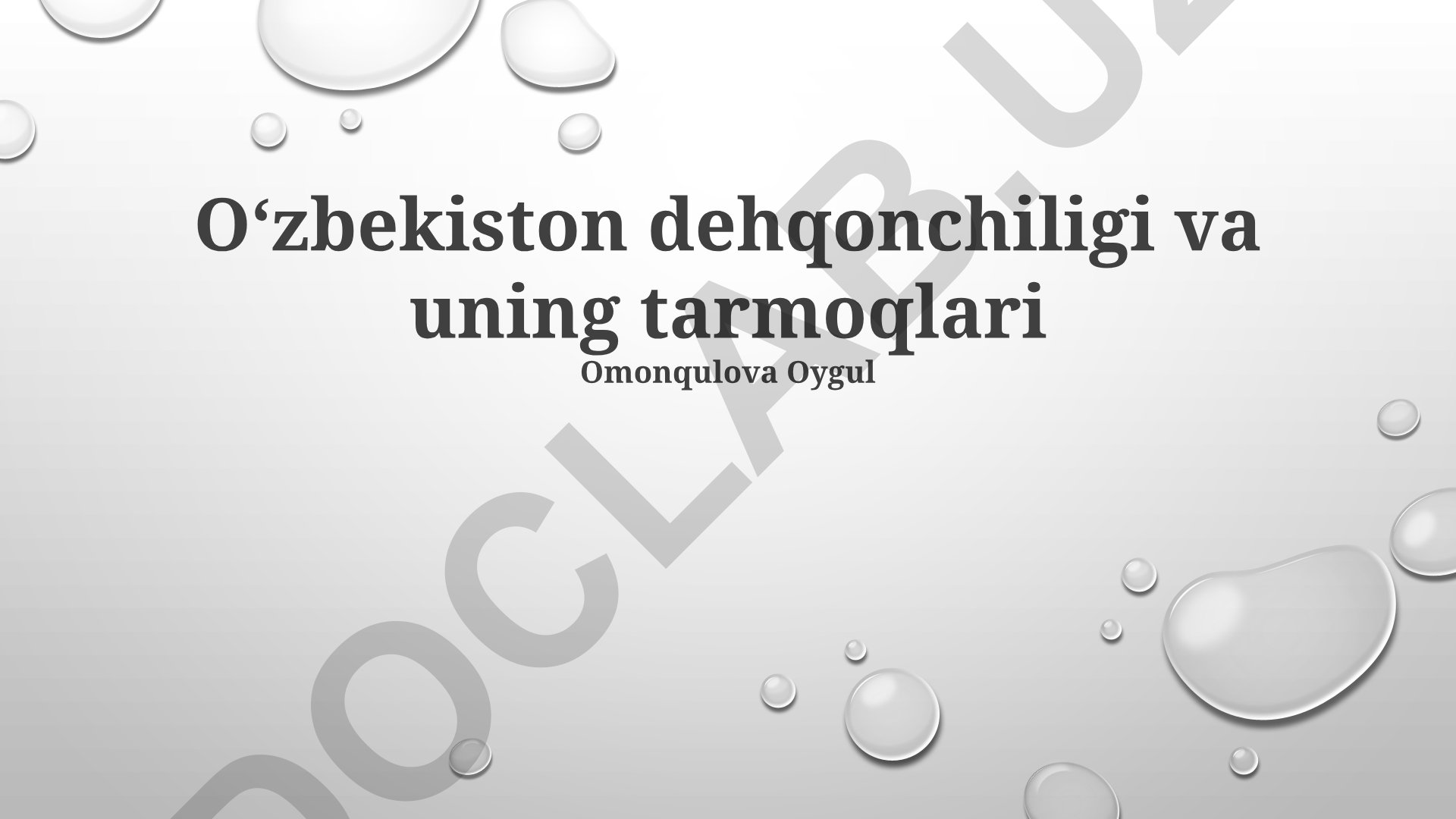 O‘zbekiston dehqonchiligi va uning tarmoqlari