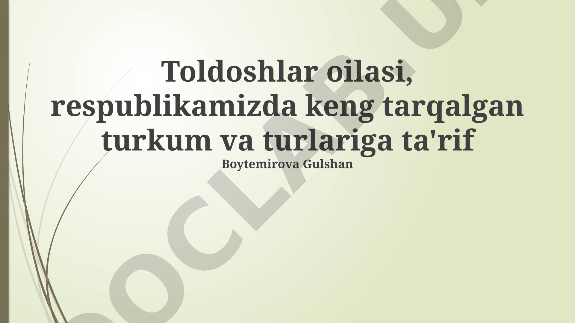 Toldoshlar oilasi, respublikamizda keng tarqalgan turkum va turlariga ta'rif