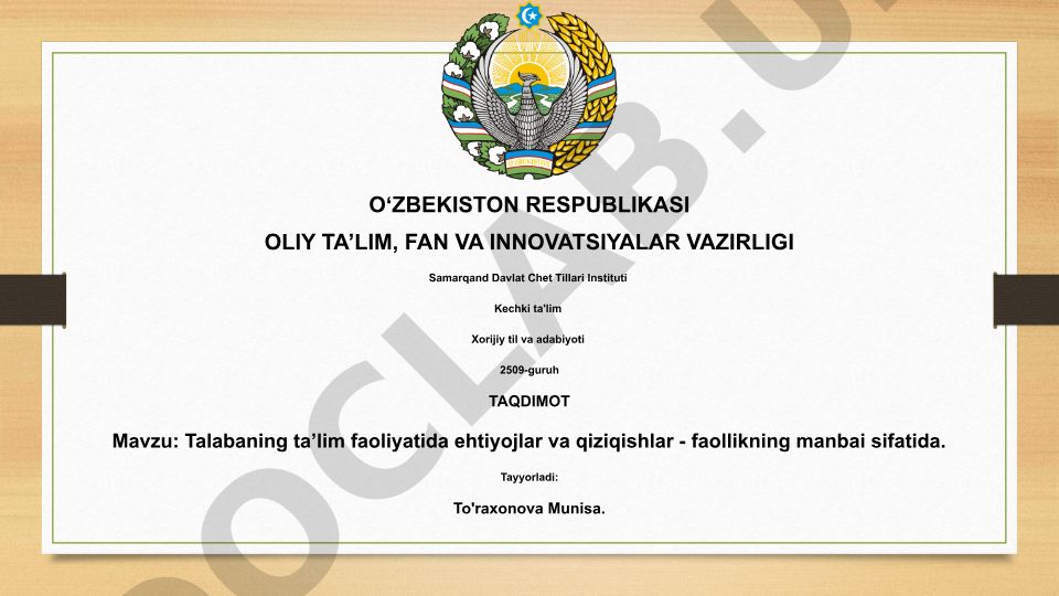 Talabaning ta’lim faoliyatida ehtiyojlar va qiziqishlar - faollikning manbai sifatida