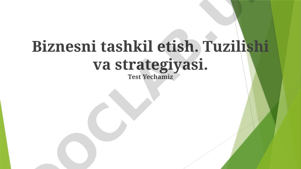 Biznesni tashkil etish, tuzilmasi va strategiyasi