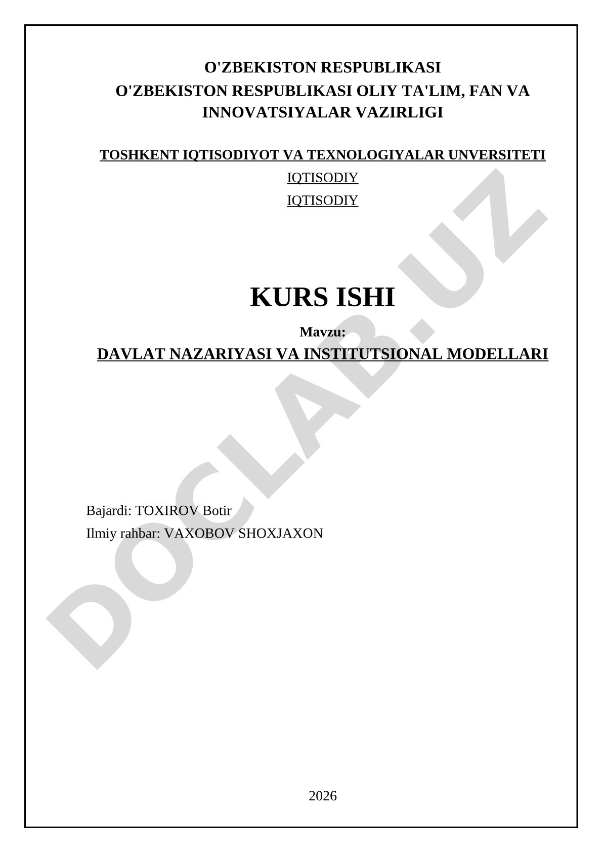 Davlat nazariyasi va institutsional modellari