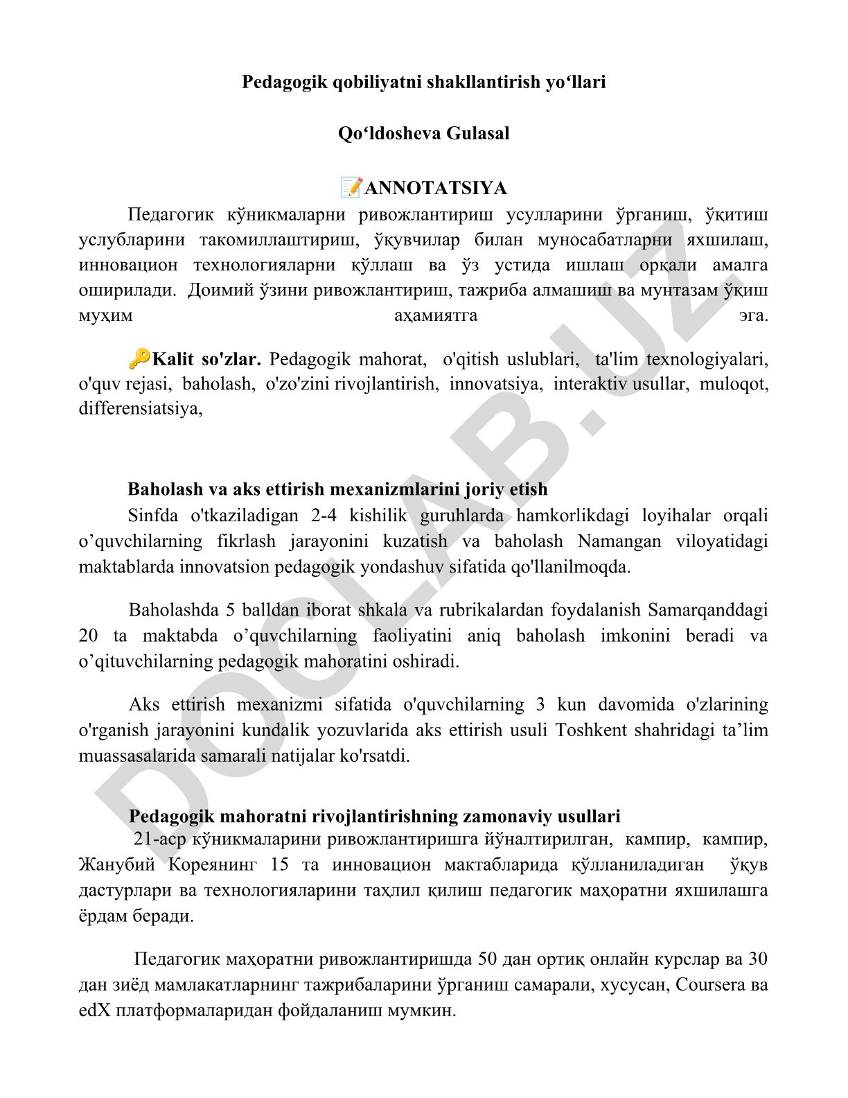 Pedagogik qobiliyatni shakllantirish yoʻllari