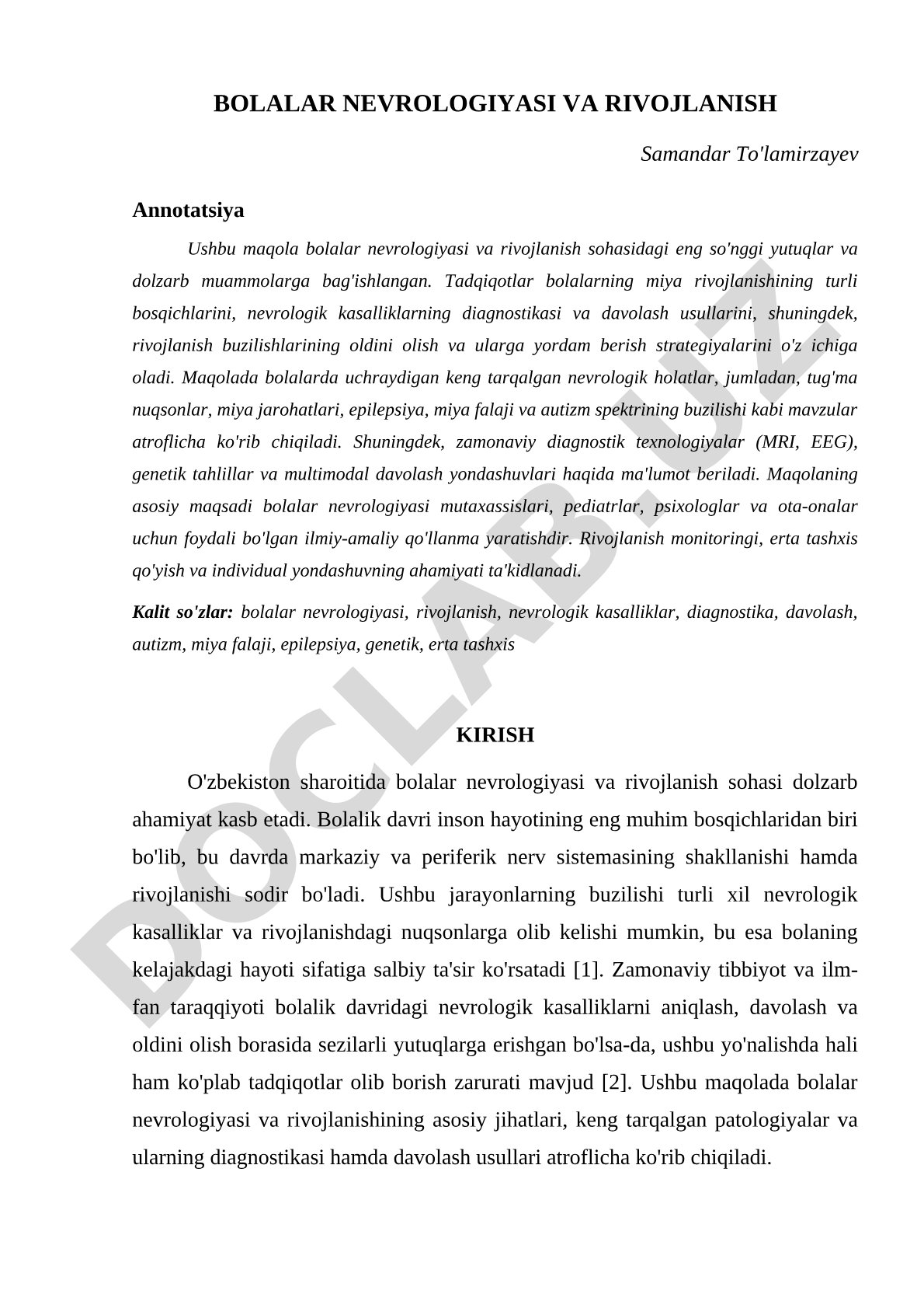 Bolalar nevrologiyasi va rivojlanish