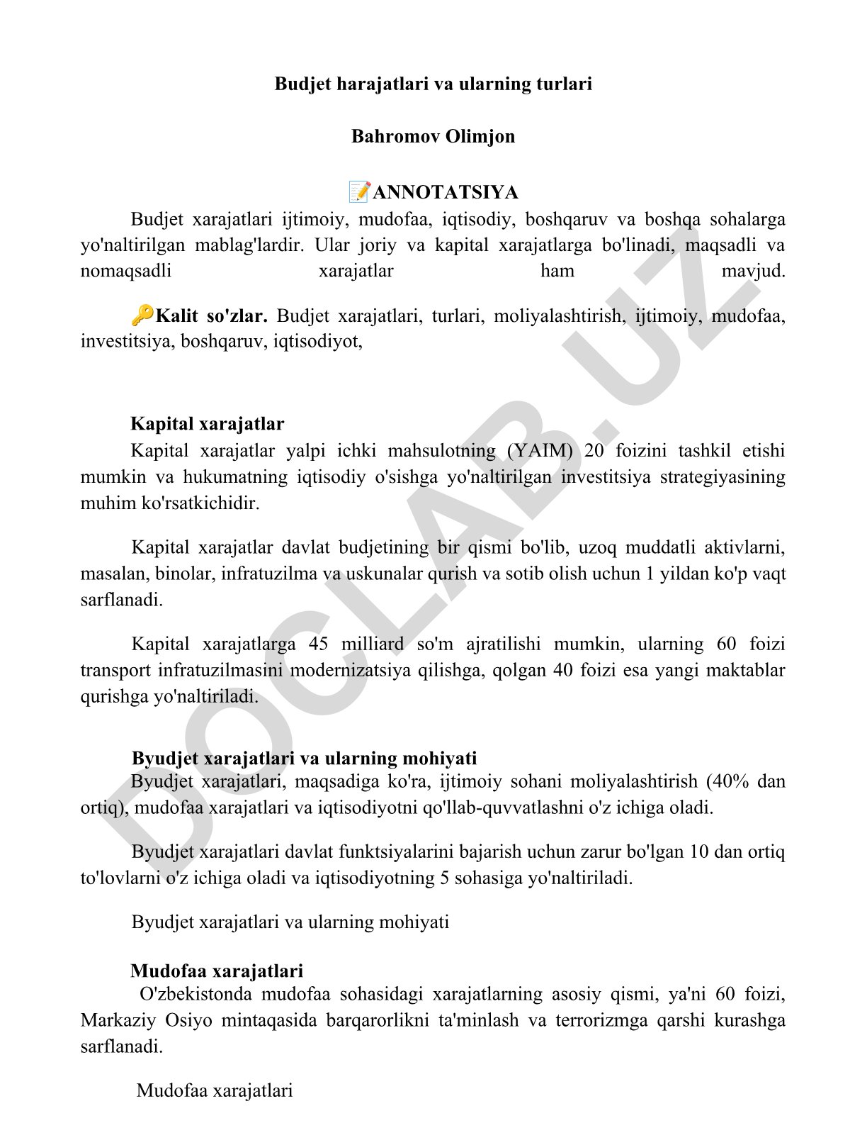 Budjet harajatlari va ularning turlari