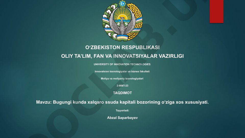 Bugungi kunda xalqaro ssuda kapitali bozorining o‘ziga xos xususiyati