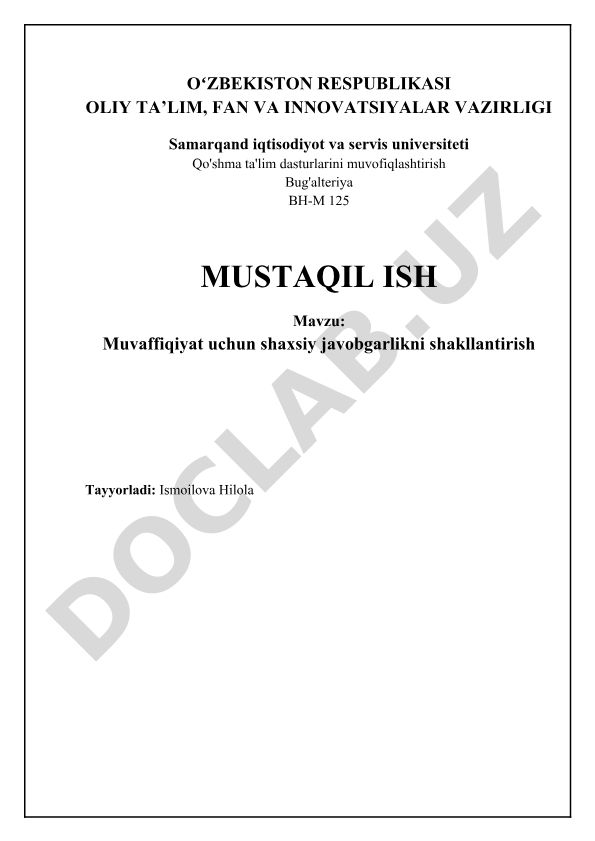 Muvaffiqiyat uchun shaxsiy javobgarlikni shakllantirish