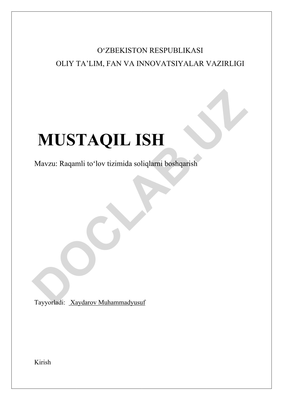 Raqamli toʻlov tizimida soliqlarni boshqarish
