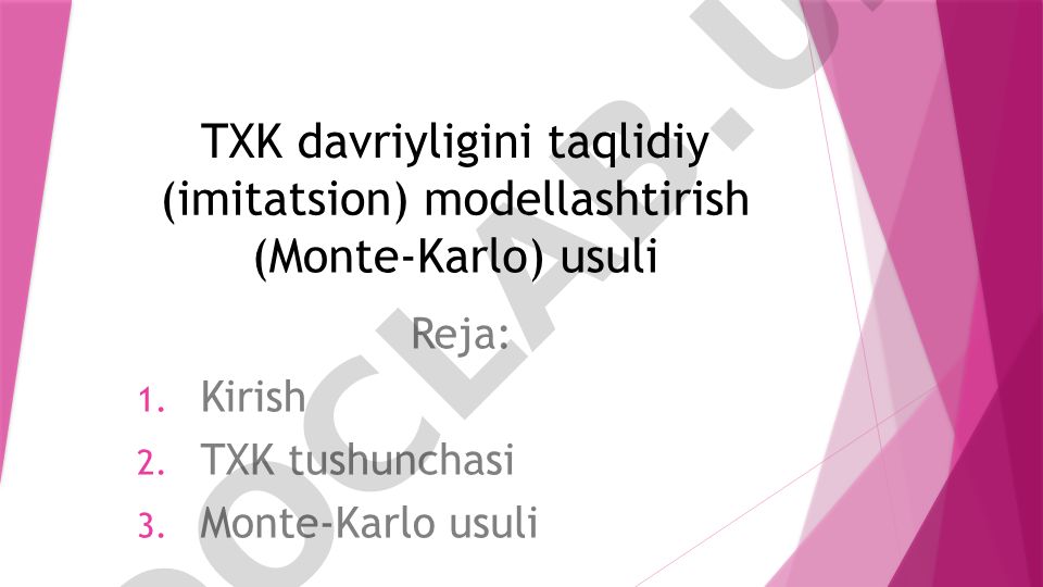 TXK davriyligini taqlidiy modellashtirish (Monte-Karlo usuli)