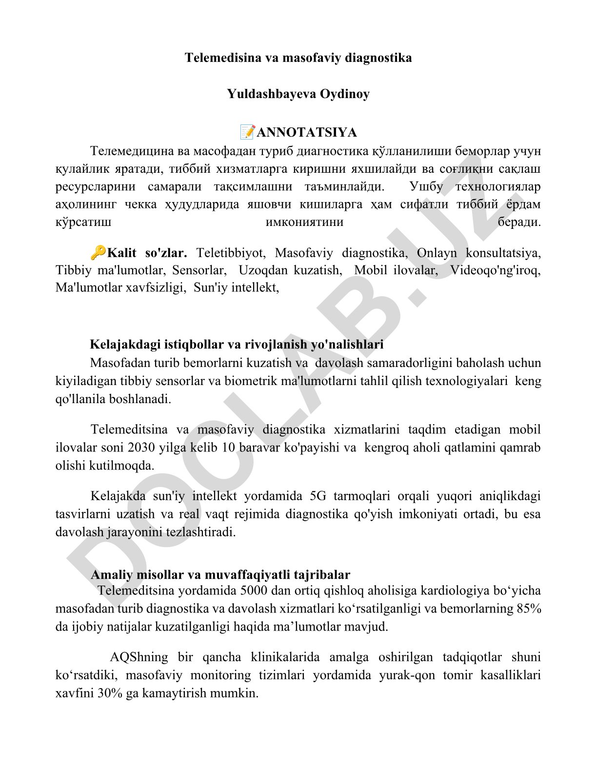 Telemedisina va masofaviy diagnostika