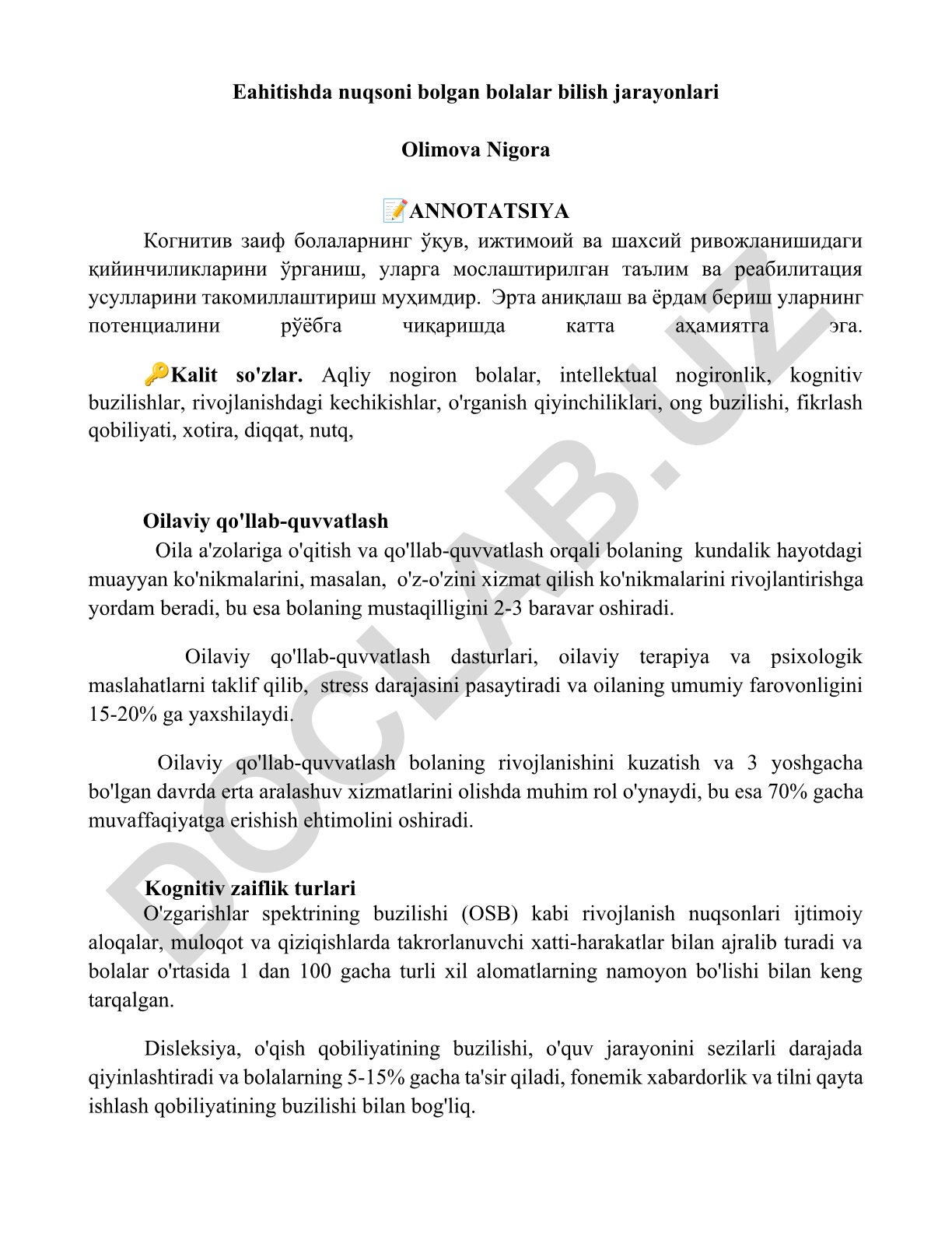 Eshitishda nuqsoni bo'lgan bolalar bilish jarayonlari