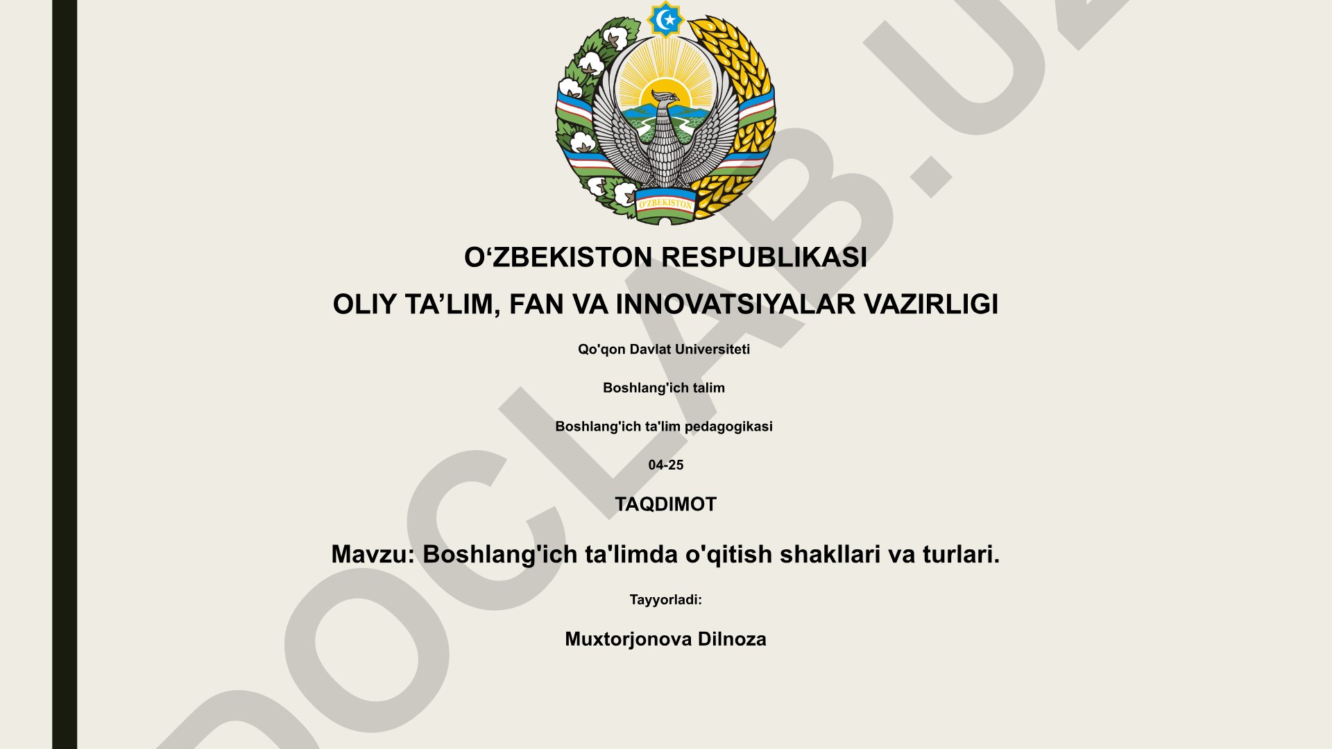 Boshlang'ich ta'limda o'qitish shakllari va turlari