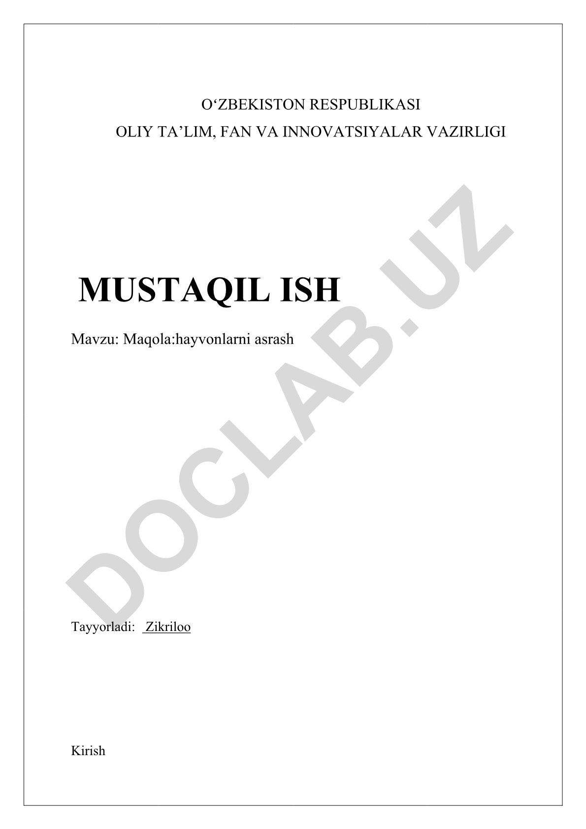 O'zbekistonda hayvonlarni himoya qilish