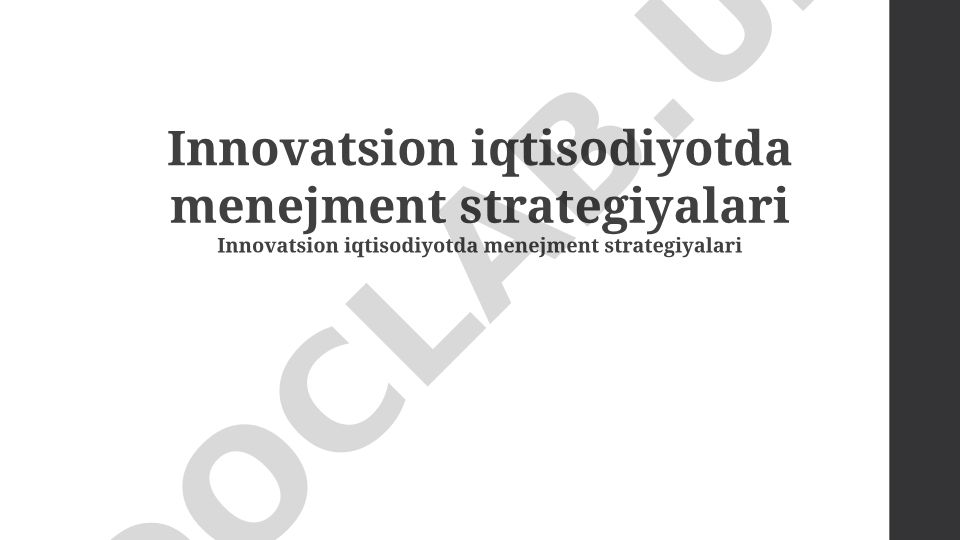 Innovatsion iqtisodiyotda menejment strategiyalari