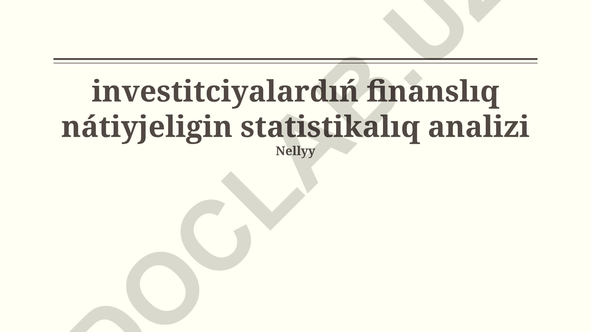 Investitsiyalardıń finanslıq nátiyjeliligin statistikalıq analizlew