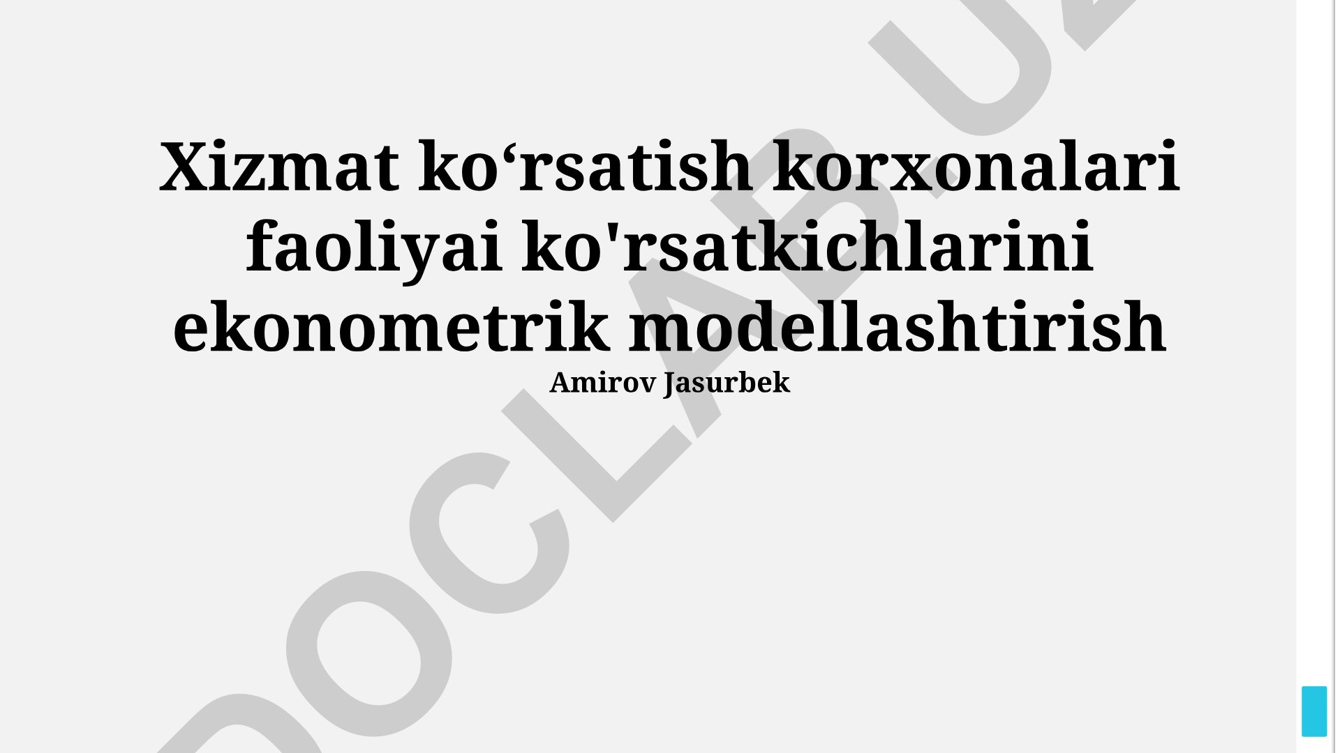 Xizmat ko'rsatish korxonalari faoliyati ko'rsatkichlarini ekonometrik modellashtirish