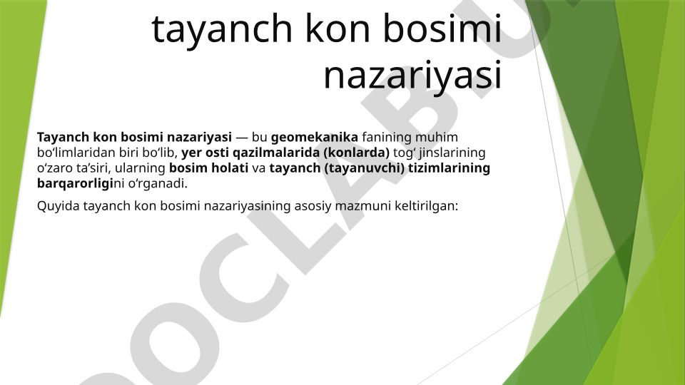 Tayanch kon bosimi nazariyasi
